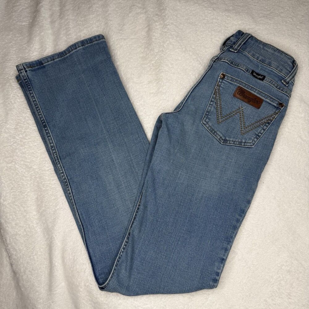 Wrangler Boot Cut Jeans Women 24x34 Light Blue Wash Low Rise Stretch Denim